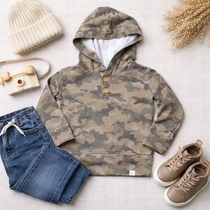 Lulu + Roo Camo Hoodie 2T | Button Henley Sweatshirt | Boutique Kids